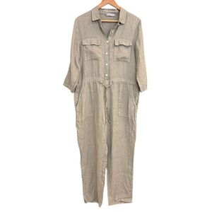 Pistache M MINT/NEW linen (100 percent linen) Wide Leg Jumpsuit with Relaxed Fit